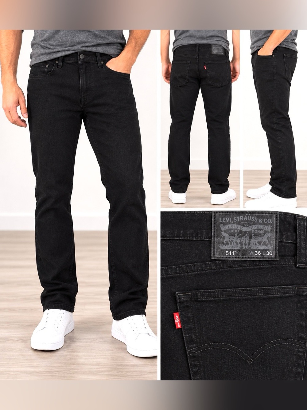 Levi’s 511 Men’s Black Slim Fit Stretch Jeans Size 36x30 Denim